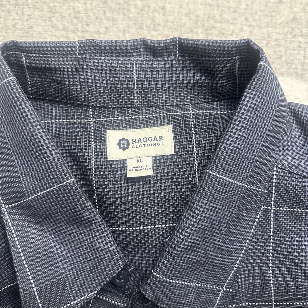 Haggar Black and White Plaid Shirt